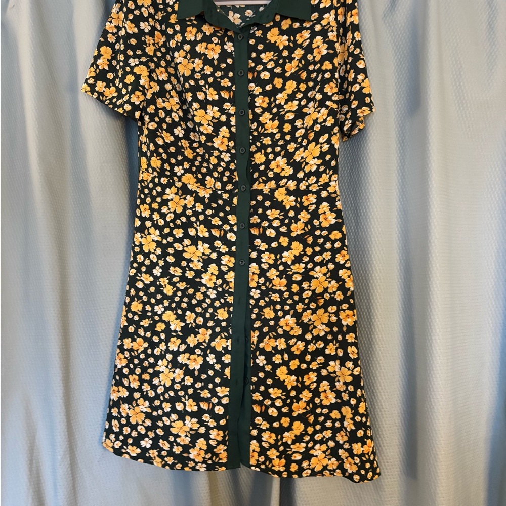 Allegra K Yellow and White A-line Mini Dress with Peter Pan Collar